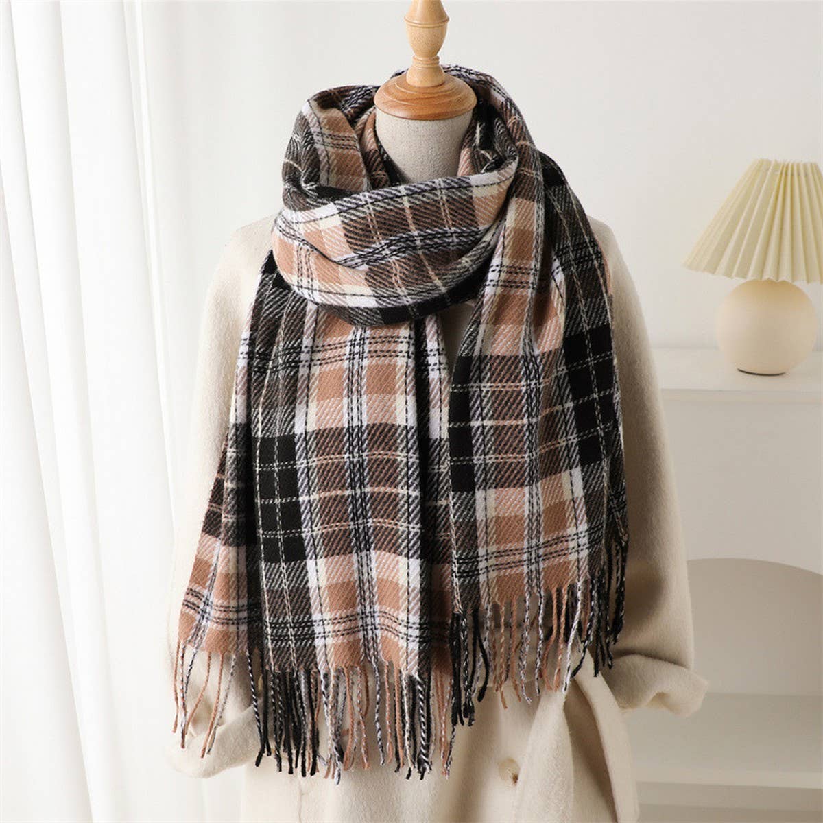 Classic Plaid Fringe Scarf Wrap for Cold Days_CWASC2754