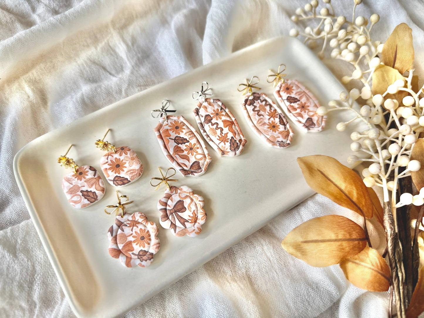 Fall Bow Earrings, Fall Boho Earrings, Neutral Fall Earrings