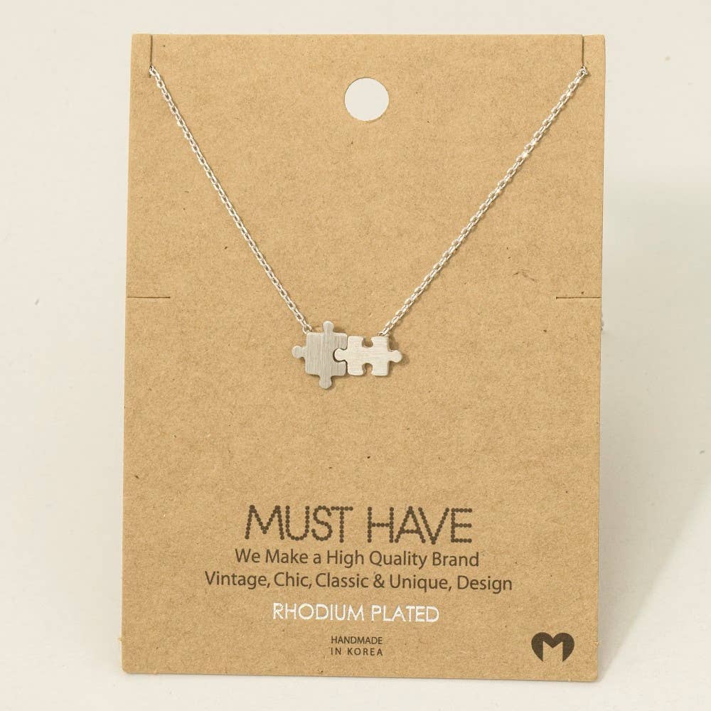Gold Dipped Brushed Puzzle Piece Pendant Necklace