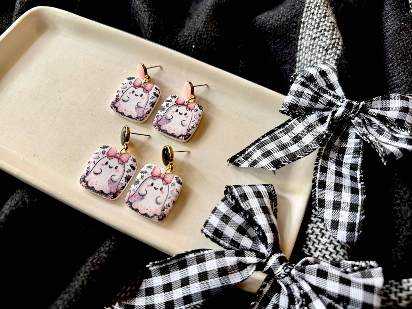 Girly Ghost Earrings, Ghost Clay Earrings, Halloween Earring