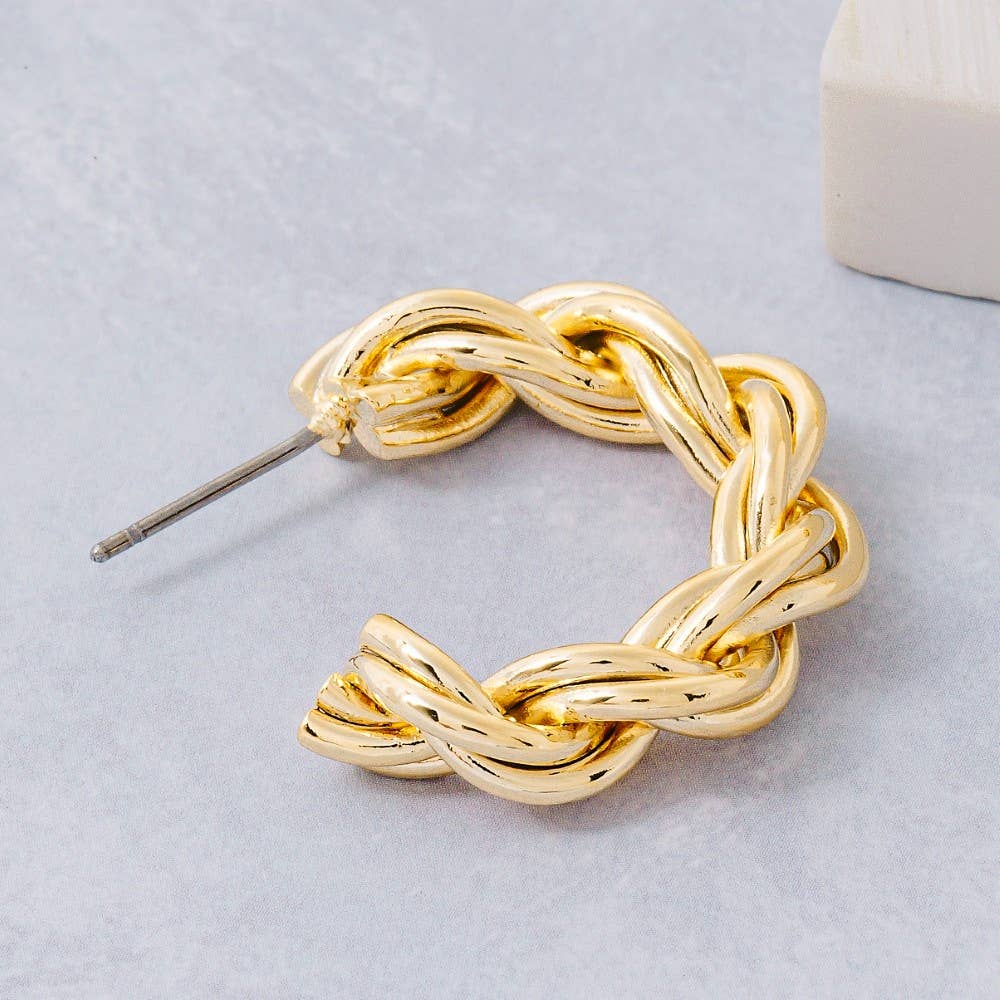 Metallic Braid Twist Hoop Earrings