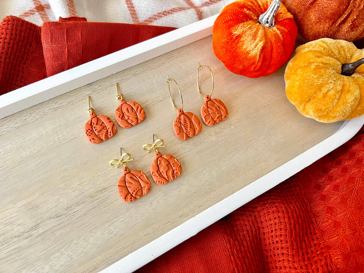 Lace Pumpkin Earrings, Pumpkin Clay Earrings, Fall Earrings
