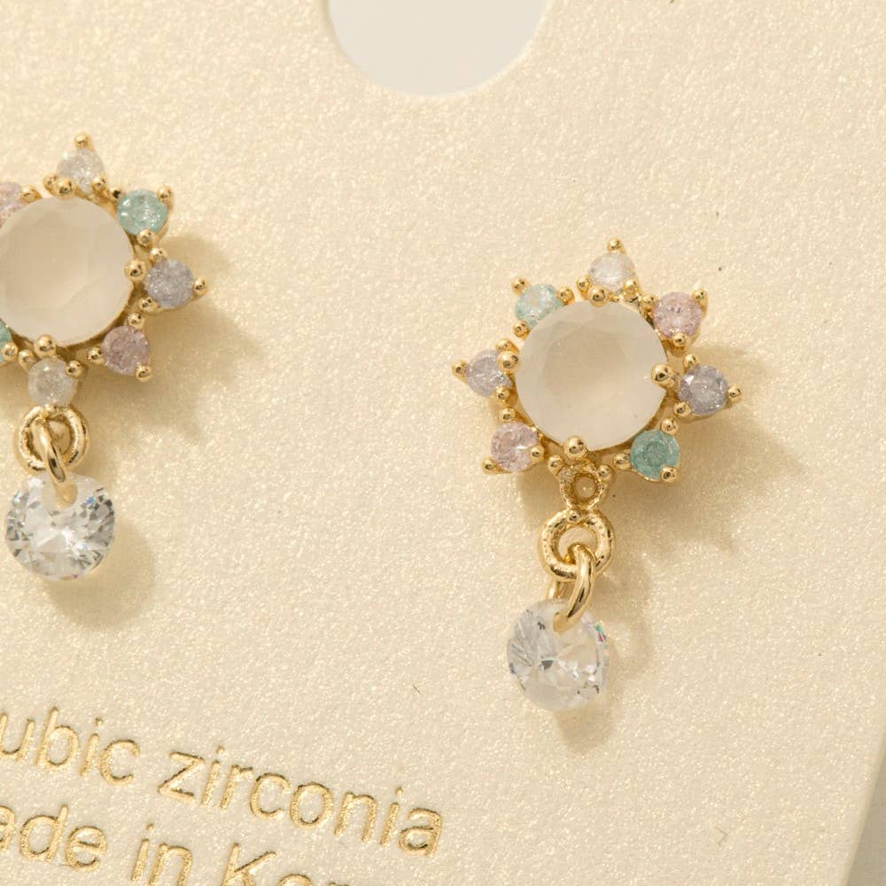 Gold Dipped Cz Circle Flower Earrings