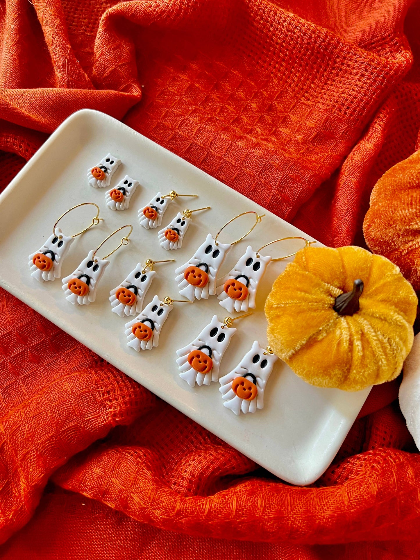 Ghost Cat Clay Earrings, Trick or Treat Earrings, Ghost Stud