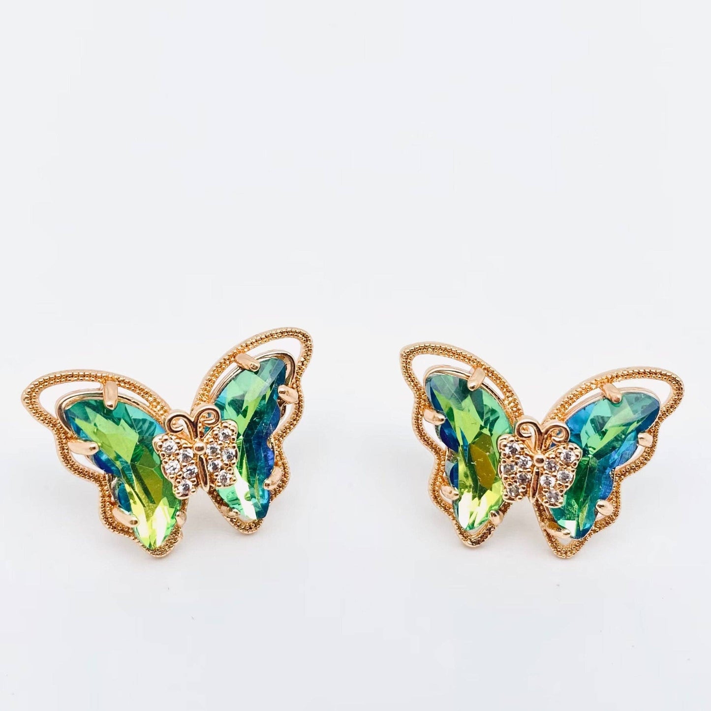 Gradient Butterfly Stud Earrings Inlaid Cubic Zirconia
