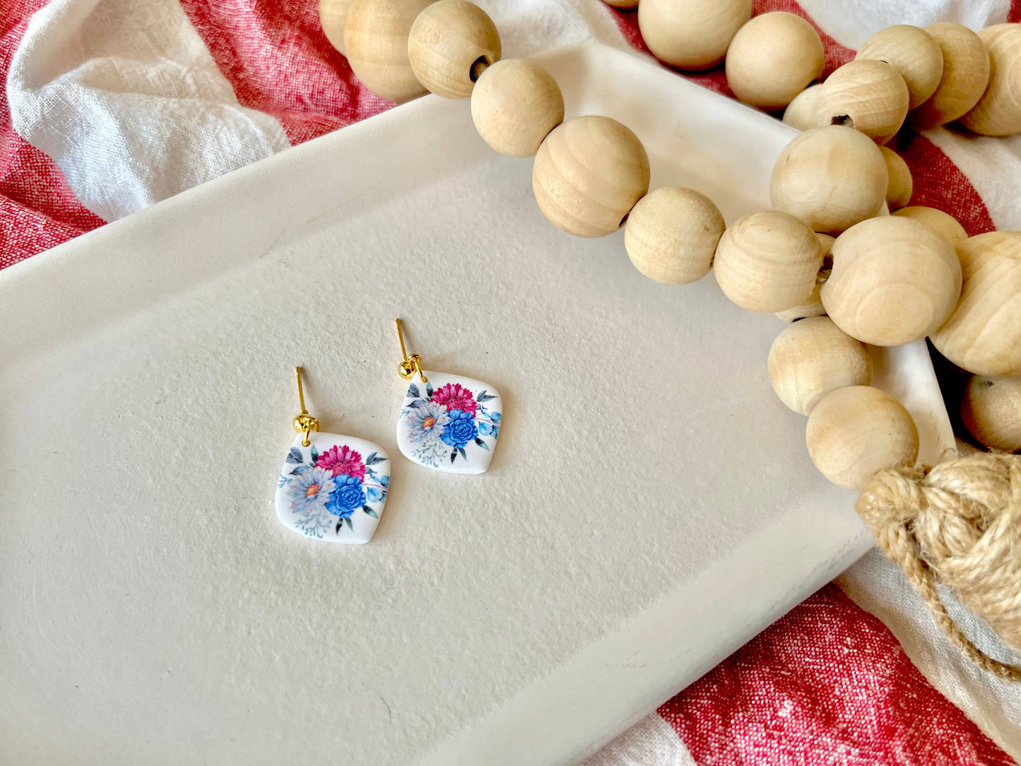 Patriotic Floral Earrings, July Flower Earrings