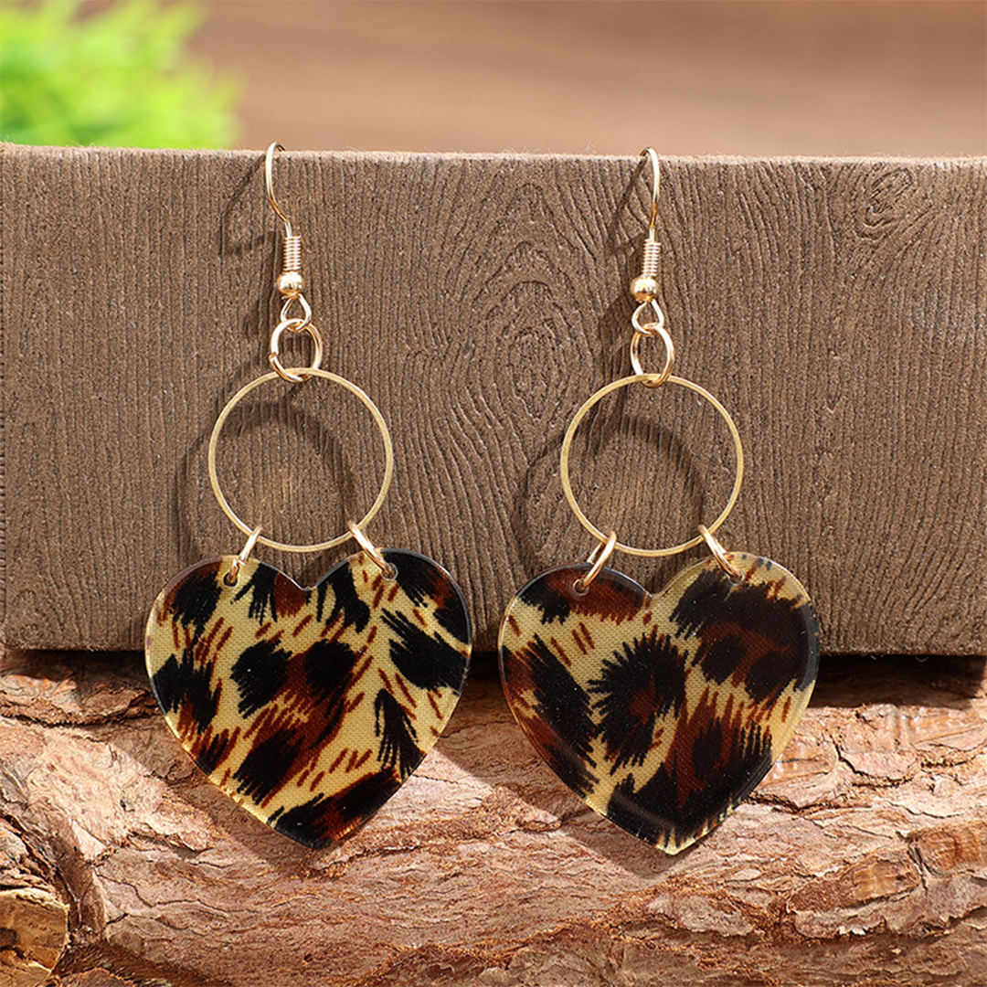 Leopard Heart Hoop Sweet & Cool Acrylic Earrings SP657