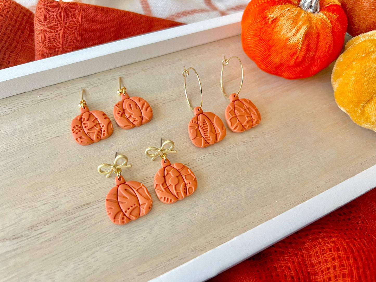 Lace Pumpkin Earrings, Pumpkin Clay Earrings, Fall Earrings