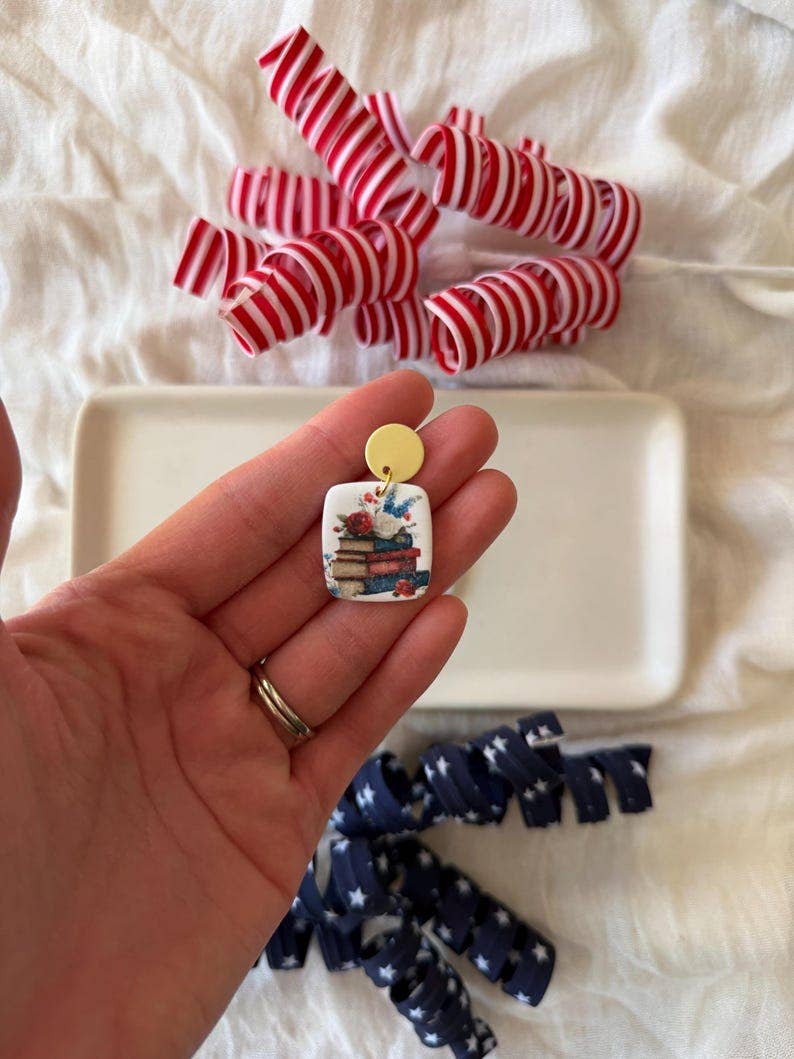 Patriotic Book Earrings, Book Clay Earrings