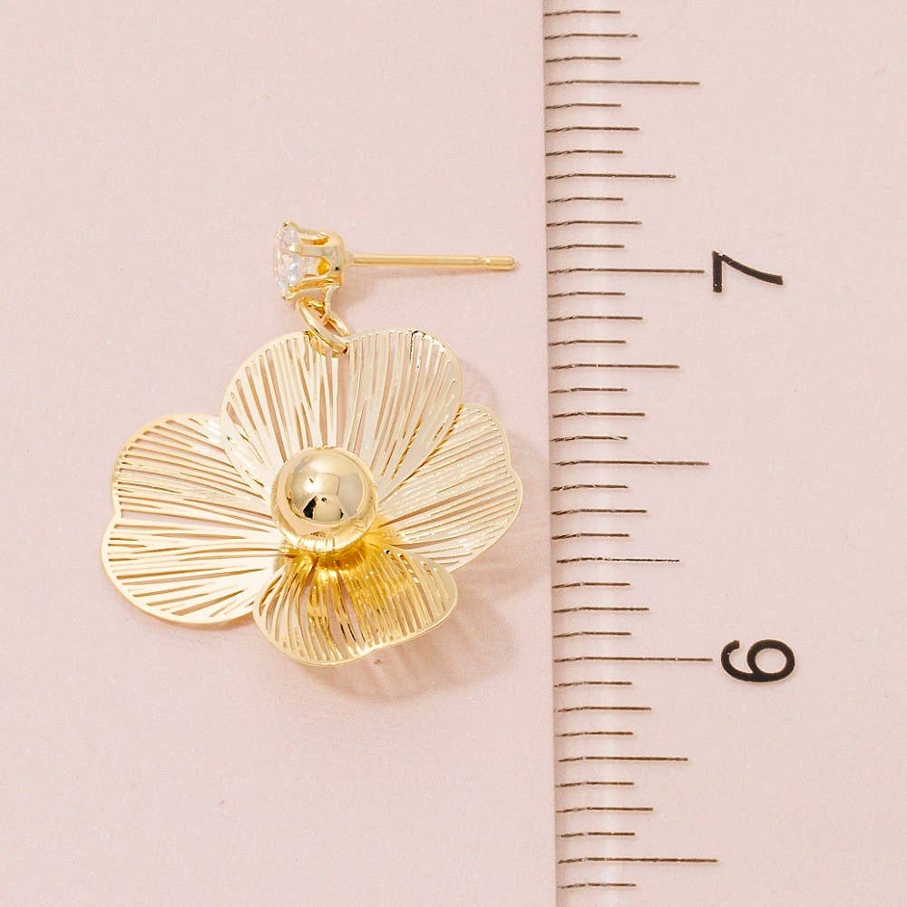 Cz Stud Golden Flower Drop Earrings