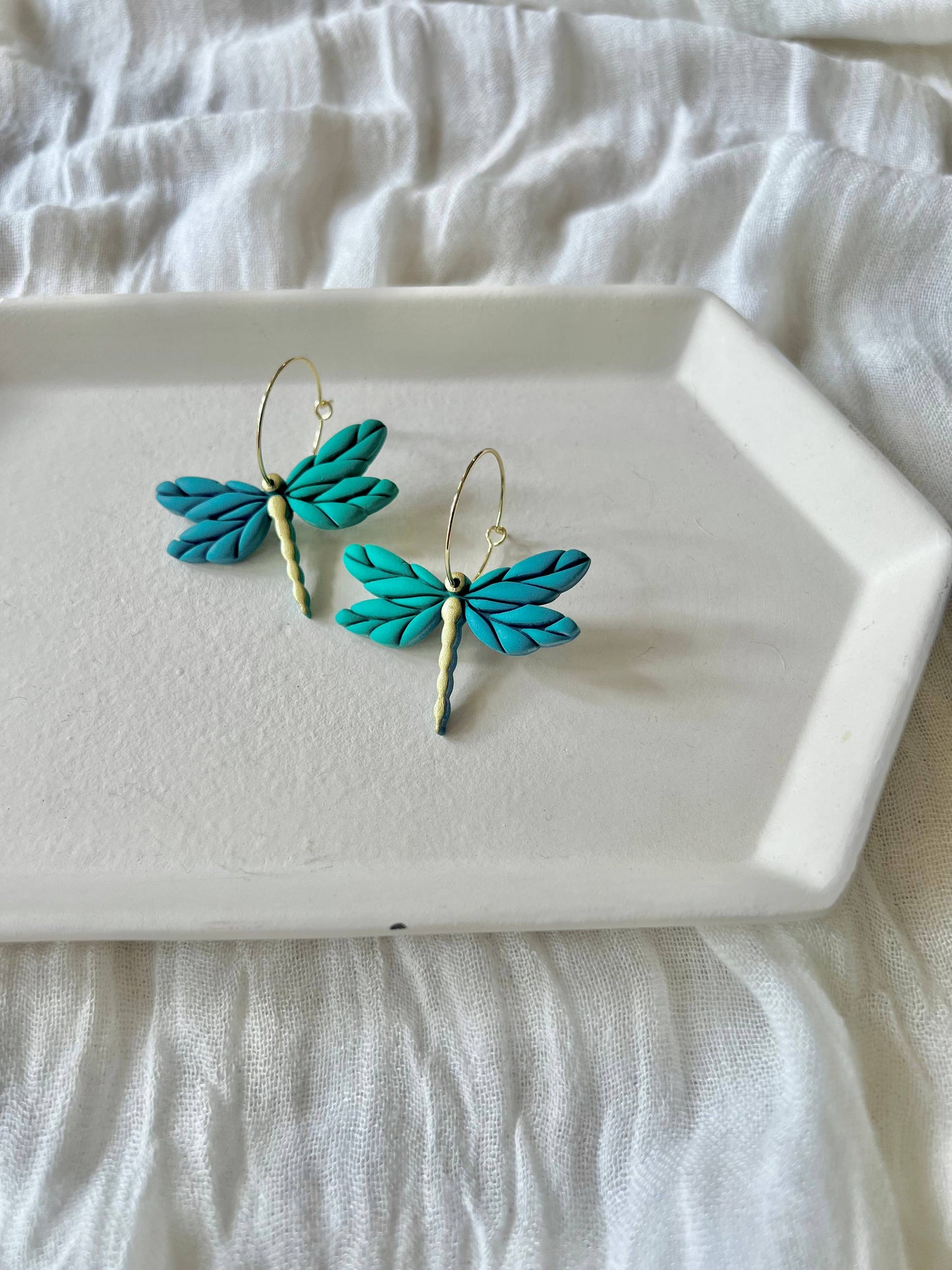 Dragonfly Earrings, Dragonfly Clay Hoops, Dragonfly Hoops