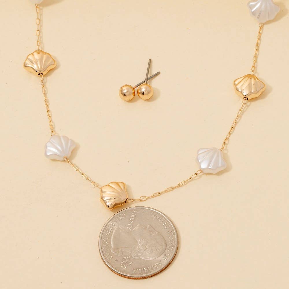 Mixed Clam Shell Charms Layered Chain Necklace Set