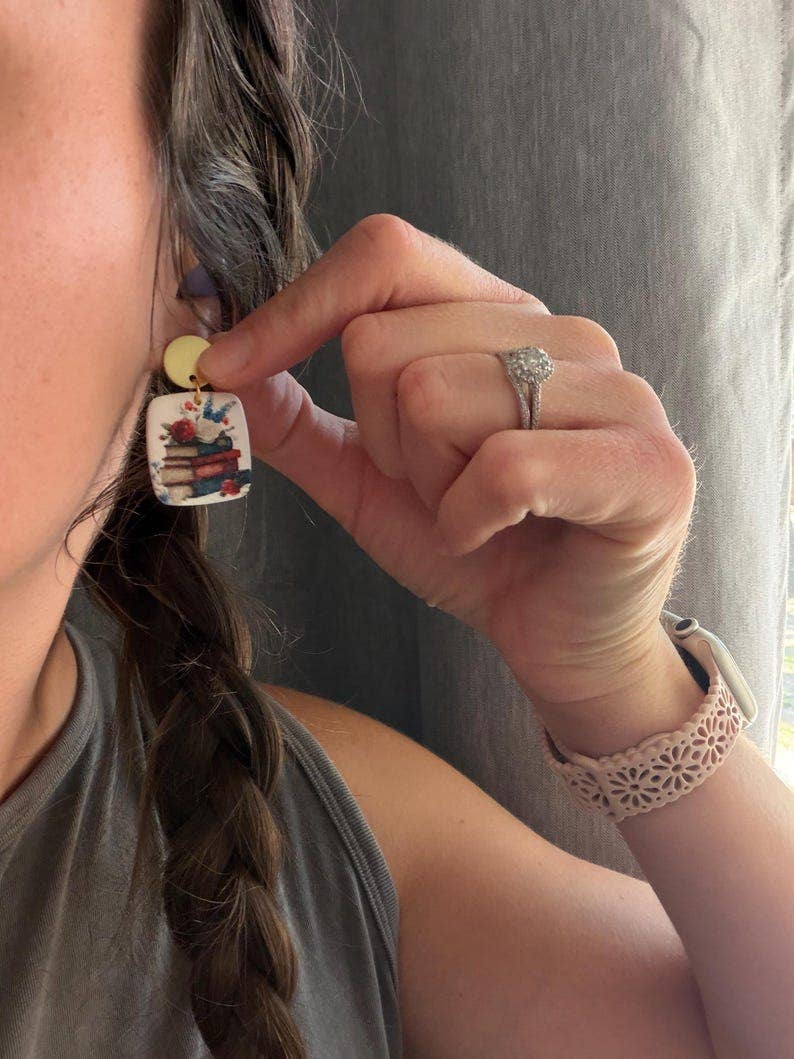 Patriotic Book Earrings, Book Clay Earrings