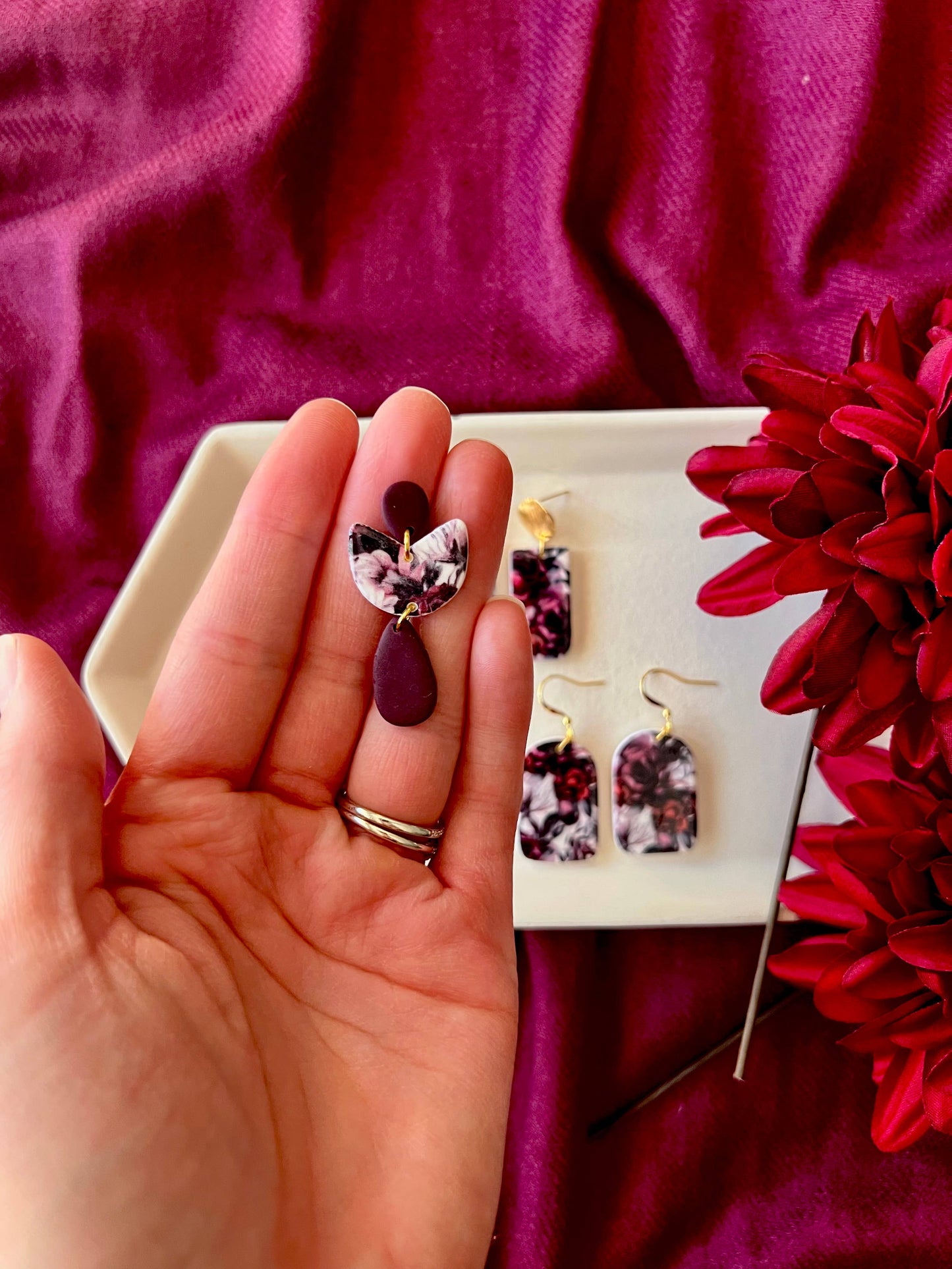 Dark Floral Earrings, Fall Floral Earrings, Fall Earrings
