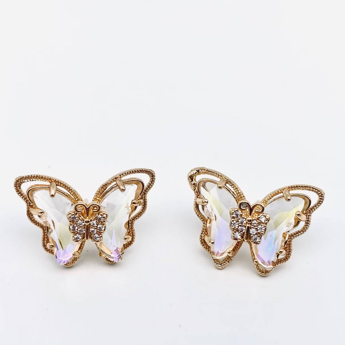 Gradient Butterfly Stud Earrings Inlaid Cubic Zirconia