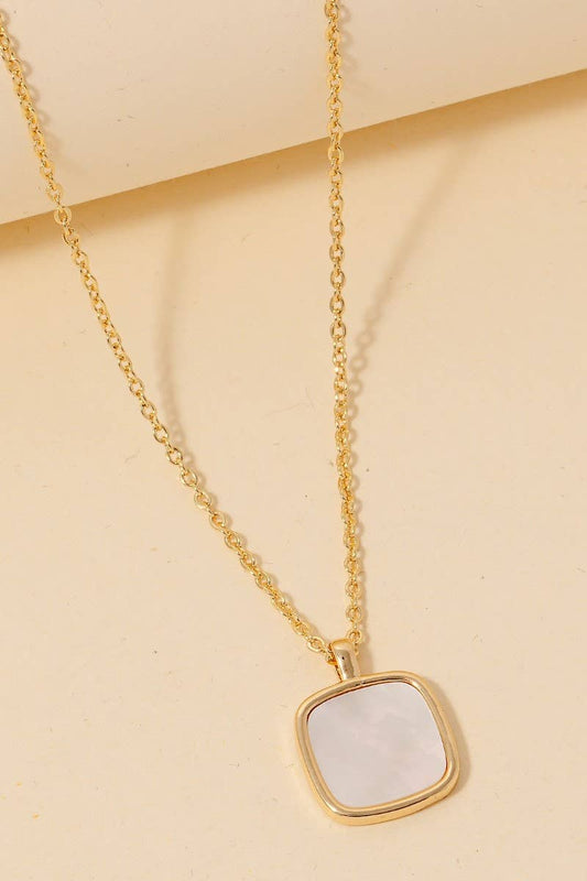 Gold Dipped Square Shell Pendant Necklace