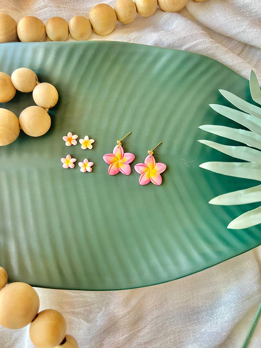Plumeria Earrings, Flower Clay Earrings, Plumeria Studs