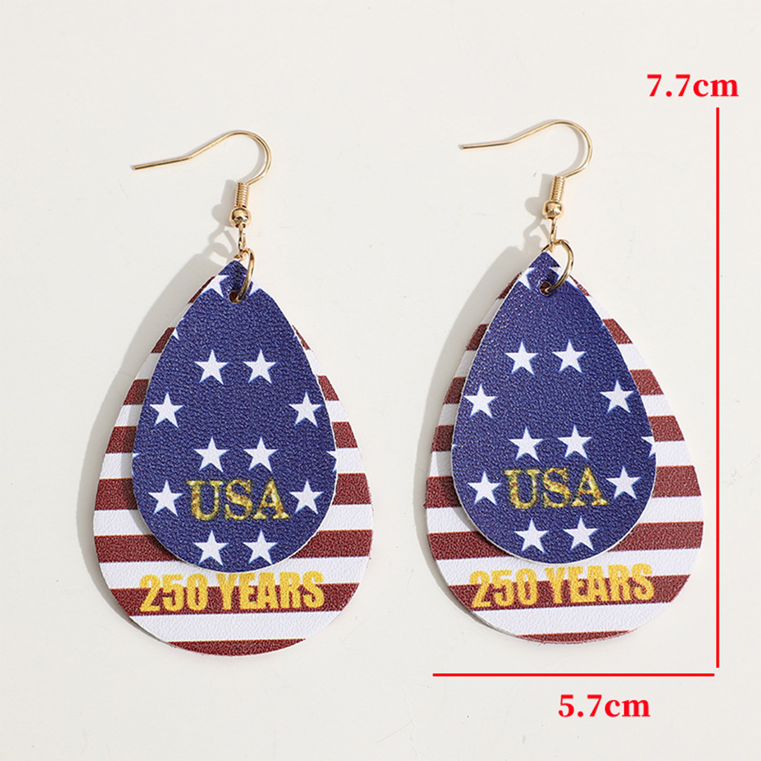 Independence Day Flag Stripe Star PU Leather Earrings SP684