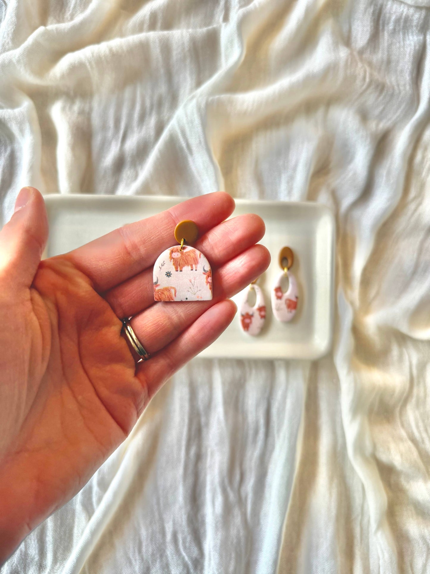 Highland Cow Earrings, Highland Cow Clay Earrings