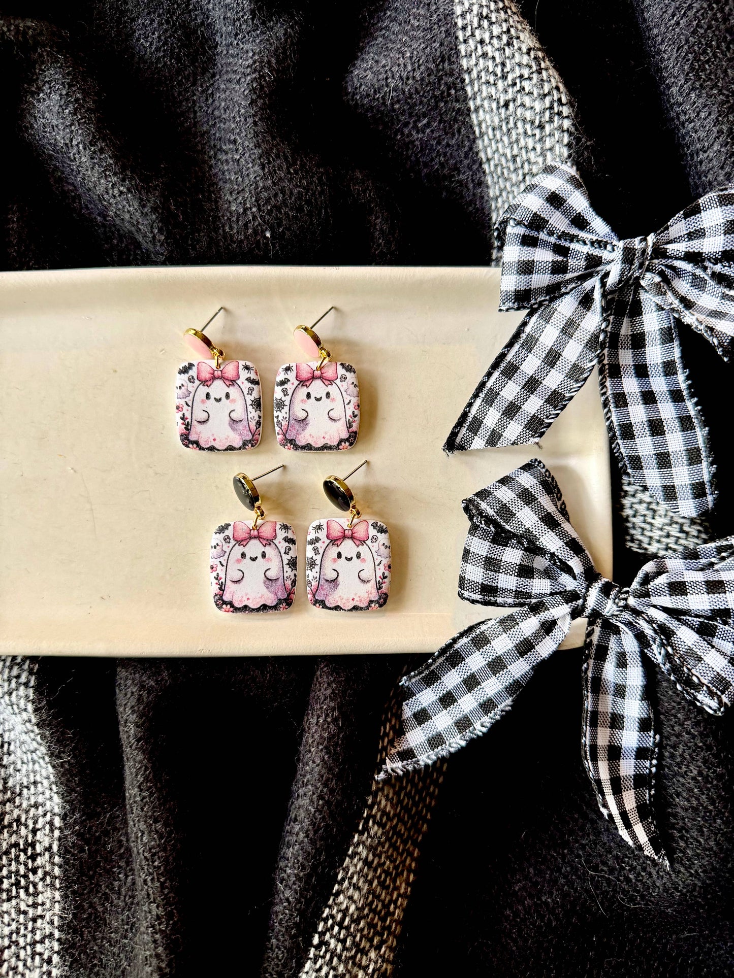 Girly Ghost Earrings, Ghost Clay Earrings, Halloween Earring