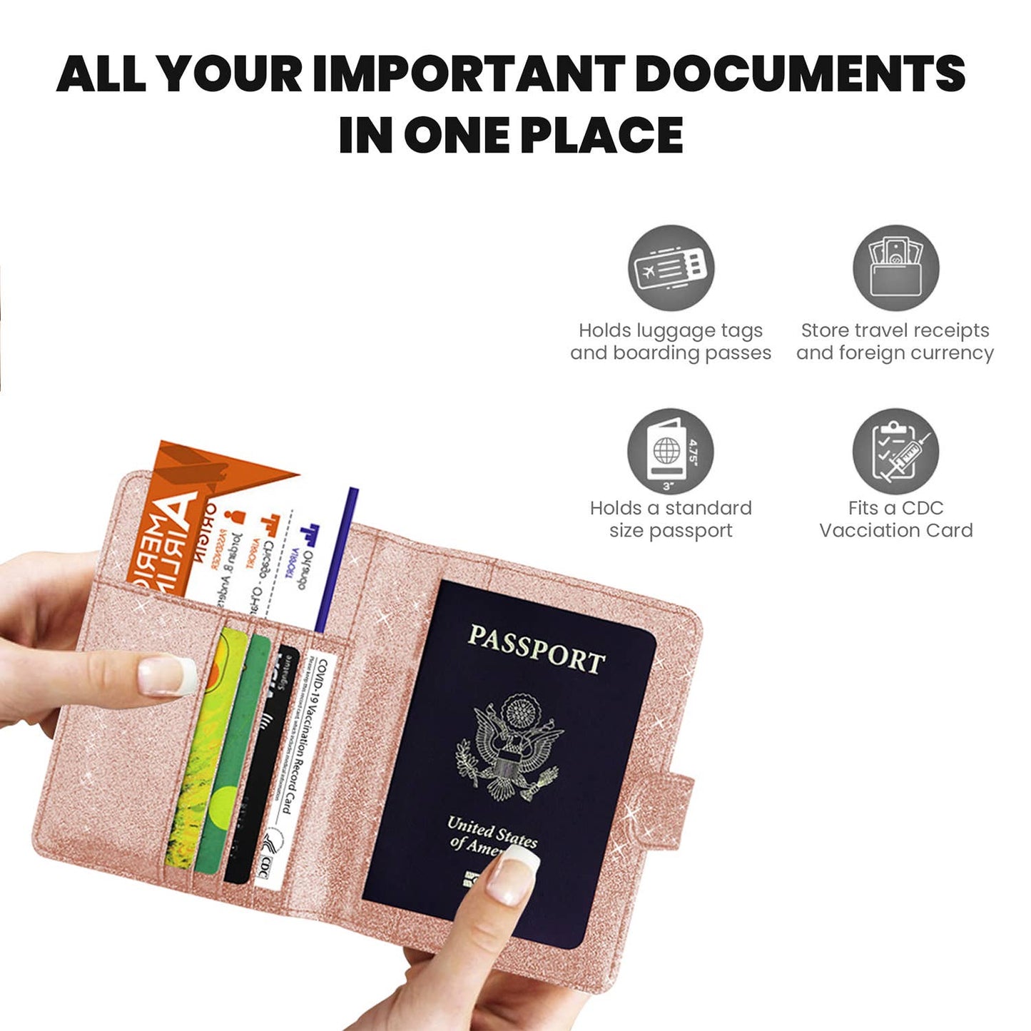 Glitter Bling RFID Passport Organizer With CDC Card Holder