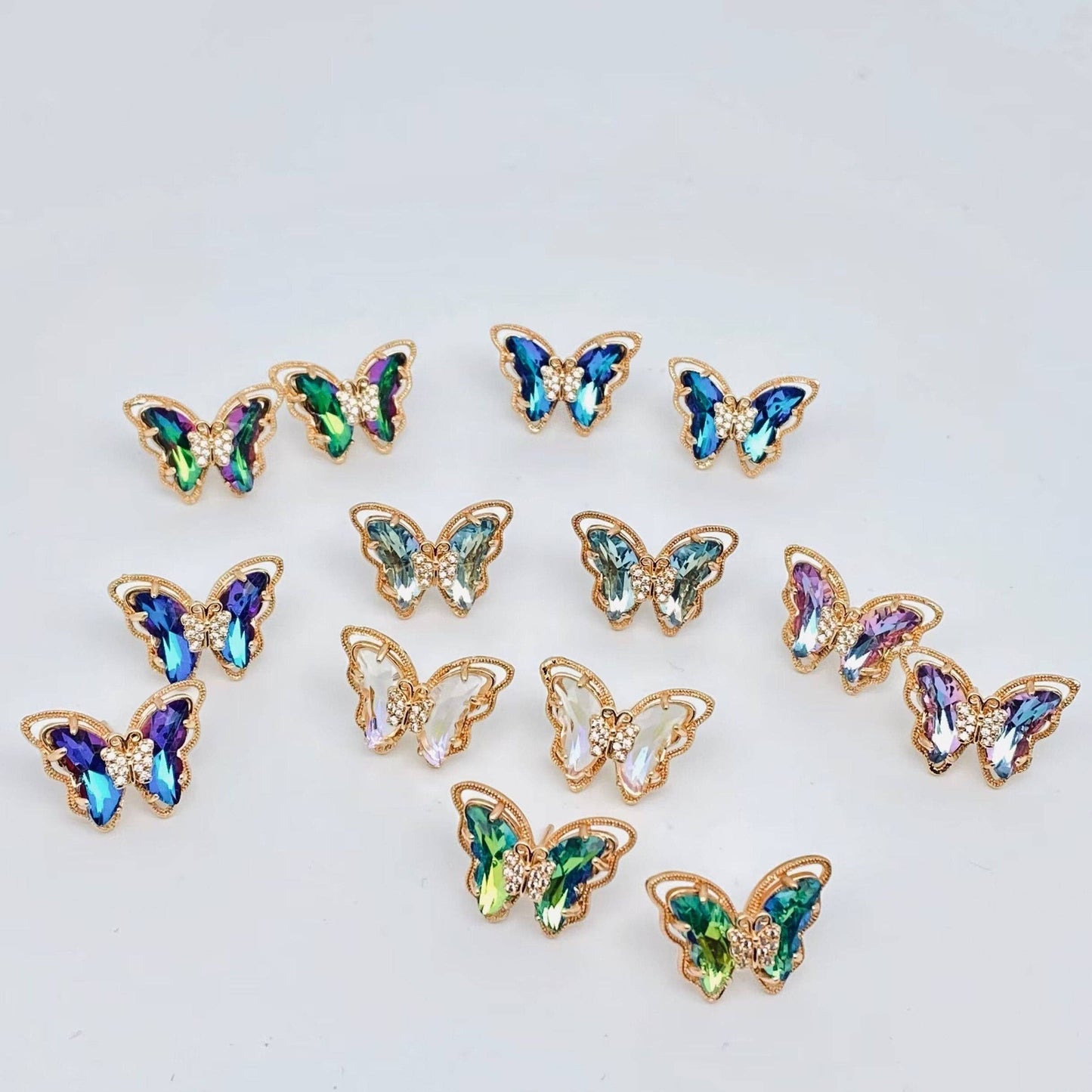 Gradient Butterfly Stud Earrings Inlaid Cubic Zirconia