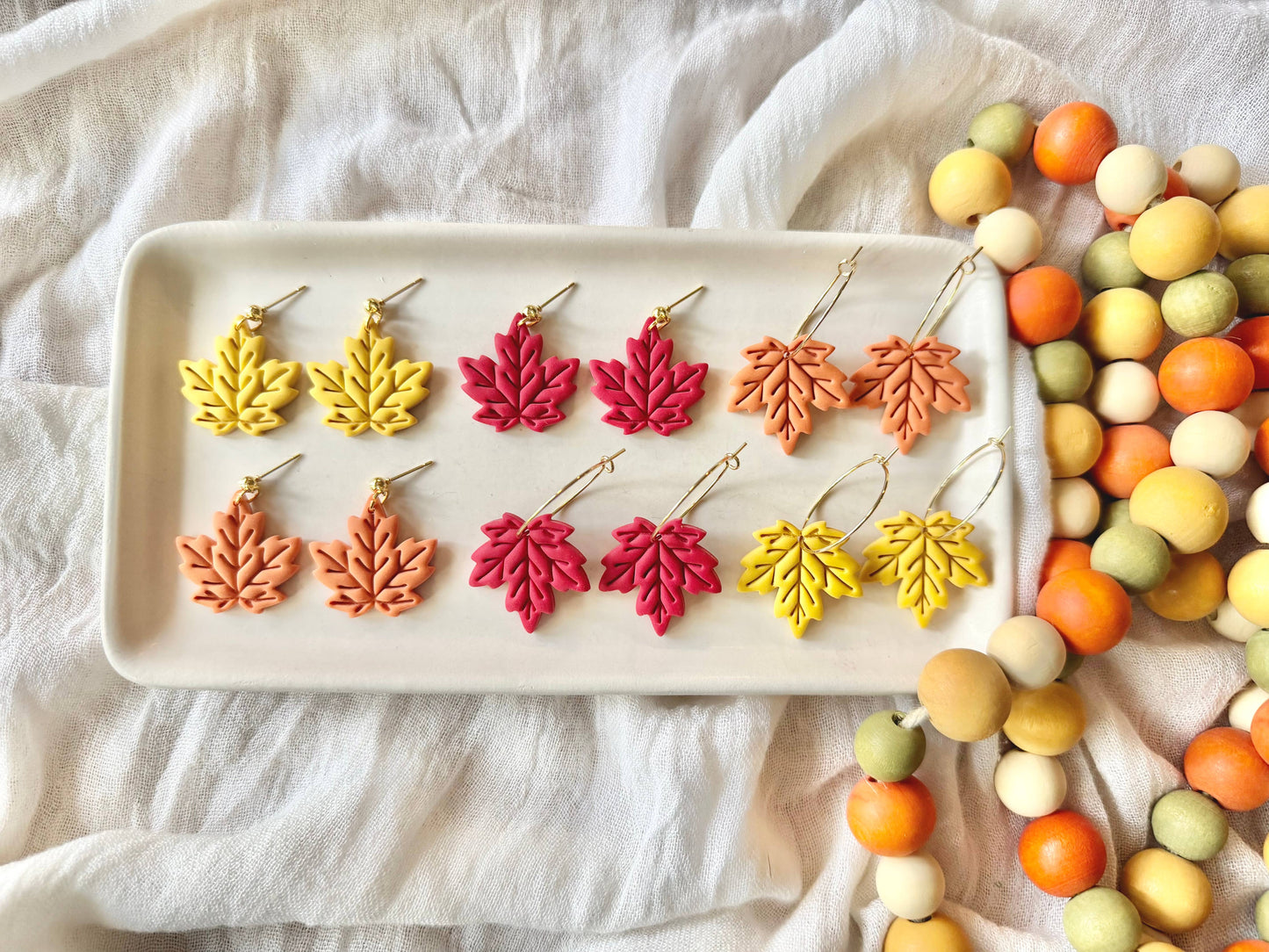Maple Leaf Earrings, Leaf Clay Earrings, Maple Leaf Hoops