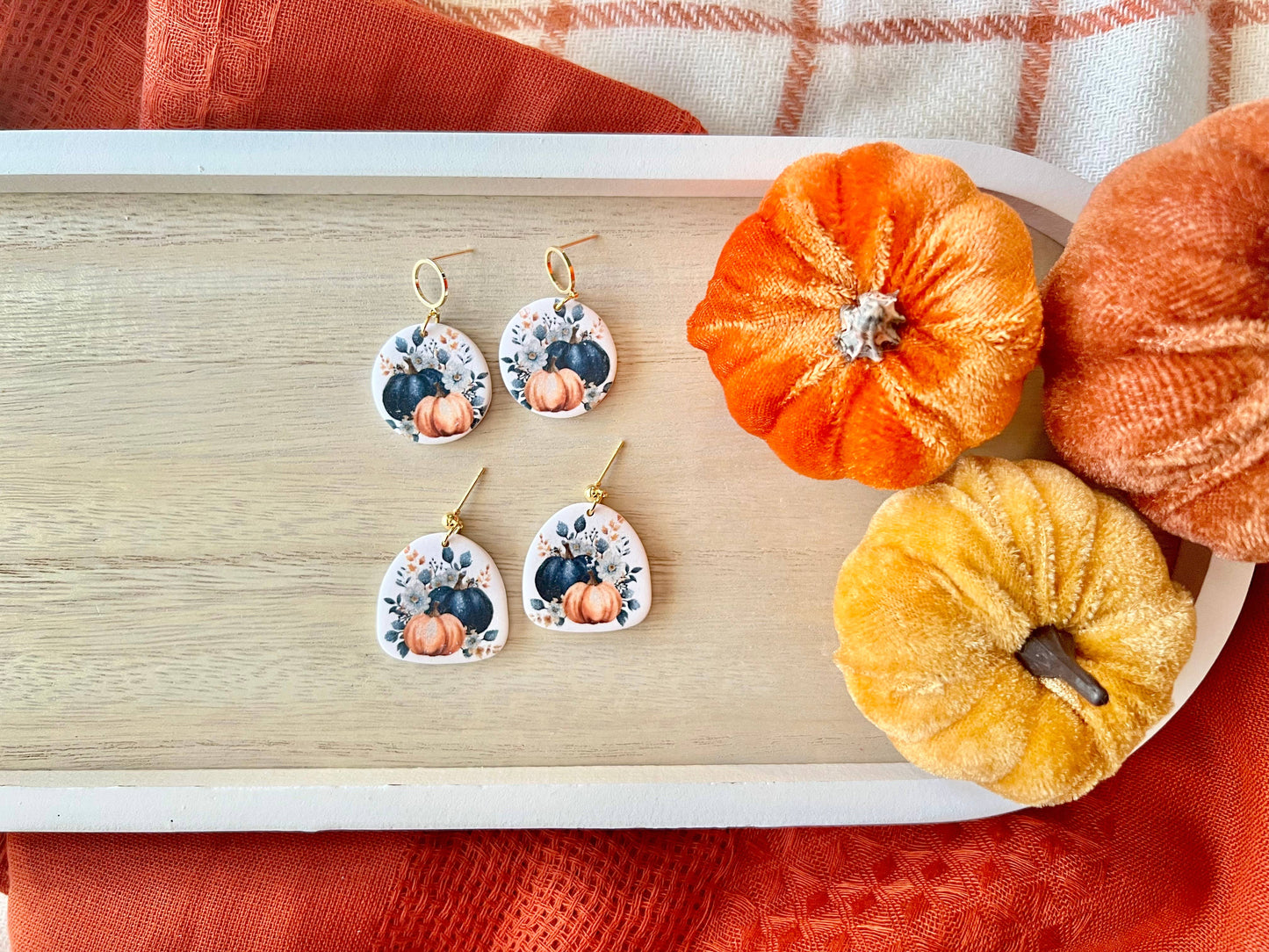 Pumpkin Clay Earrings, Navy Pumpkin Earrings, Fall Earrings