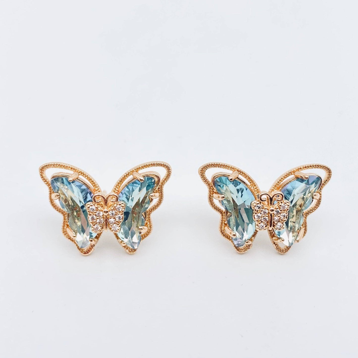 Gradient Butterfly Stud Earrings Inlaid Cubic Zirconia