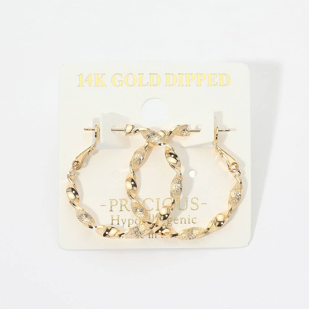 14K Gold Dipped Textured Twisted Hoop Earrings