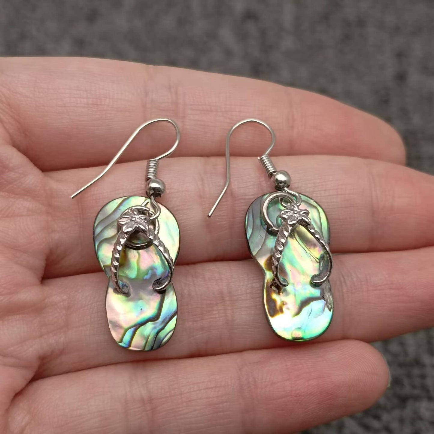 Natural Abalone Shell Slippers Charm Dangle Earrings