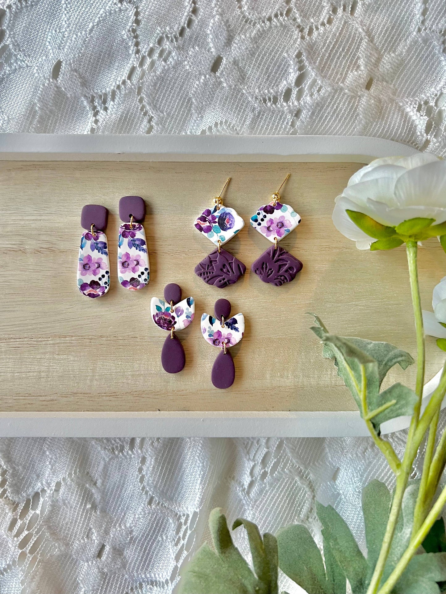Purple Floral Earrings, Purple Flower Earrings