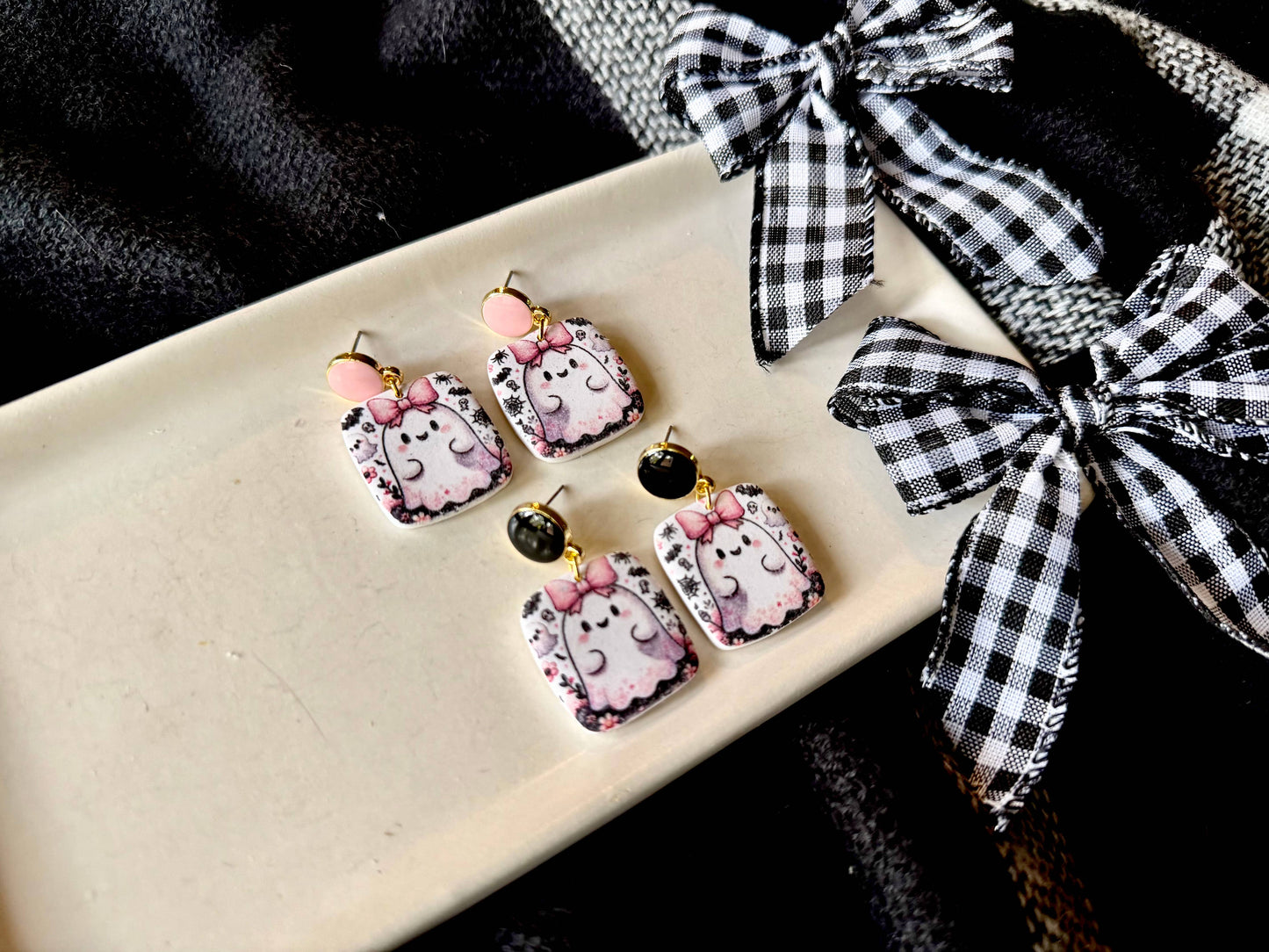 Girly Ghost Earrings, Ghost Clay Earrings, Halloween Earring