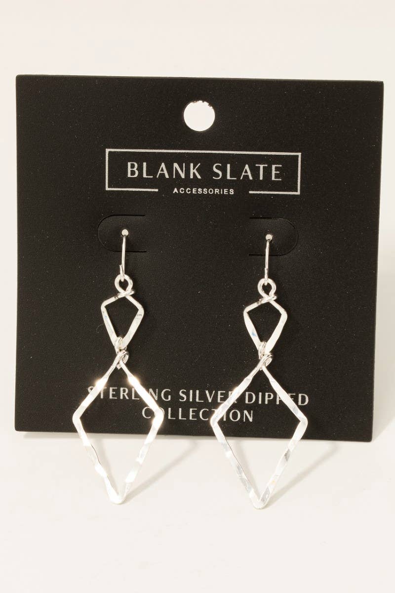 Gold Dipped Hammered Double Diamond Dangle Earrings