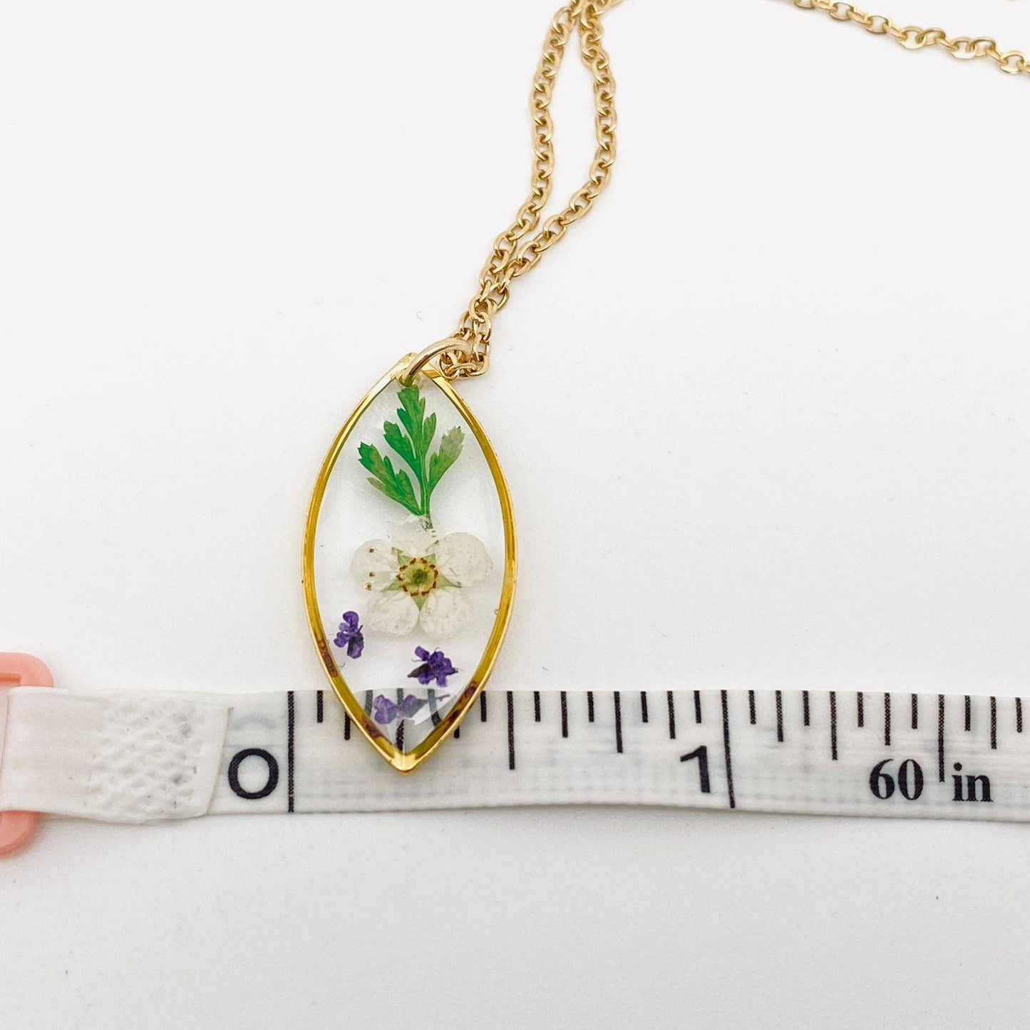Floral Geometric Dried Flowers Stainless Steel Necklace -PDF