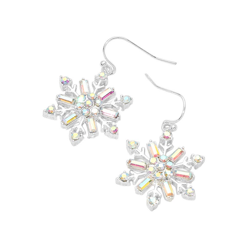 Rhinestone Snowflake Charm Drop Dangle Earrings