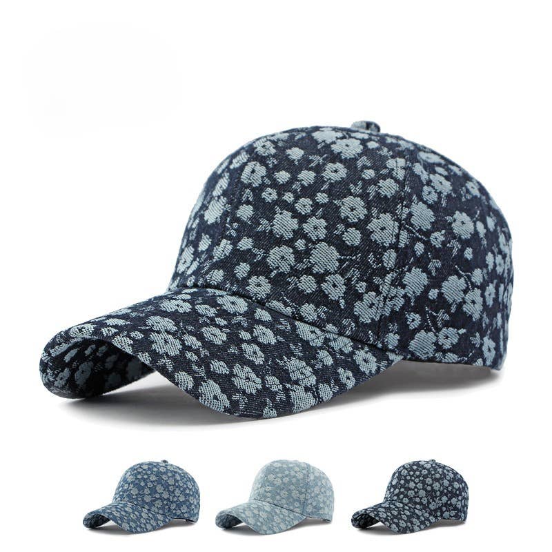 Boho Floral Denim Baseball Cap