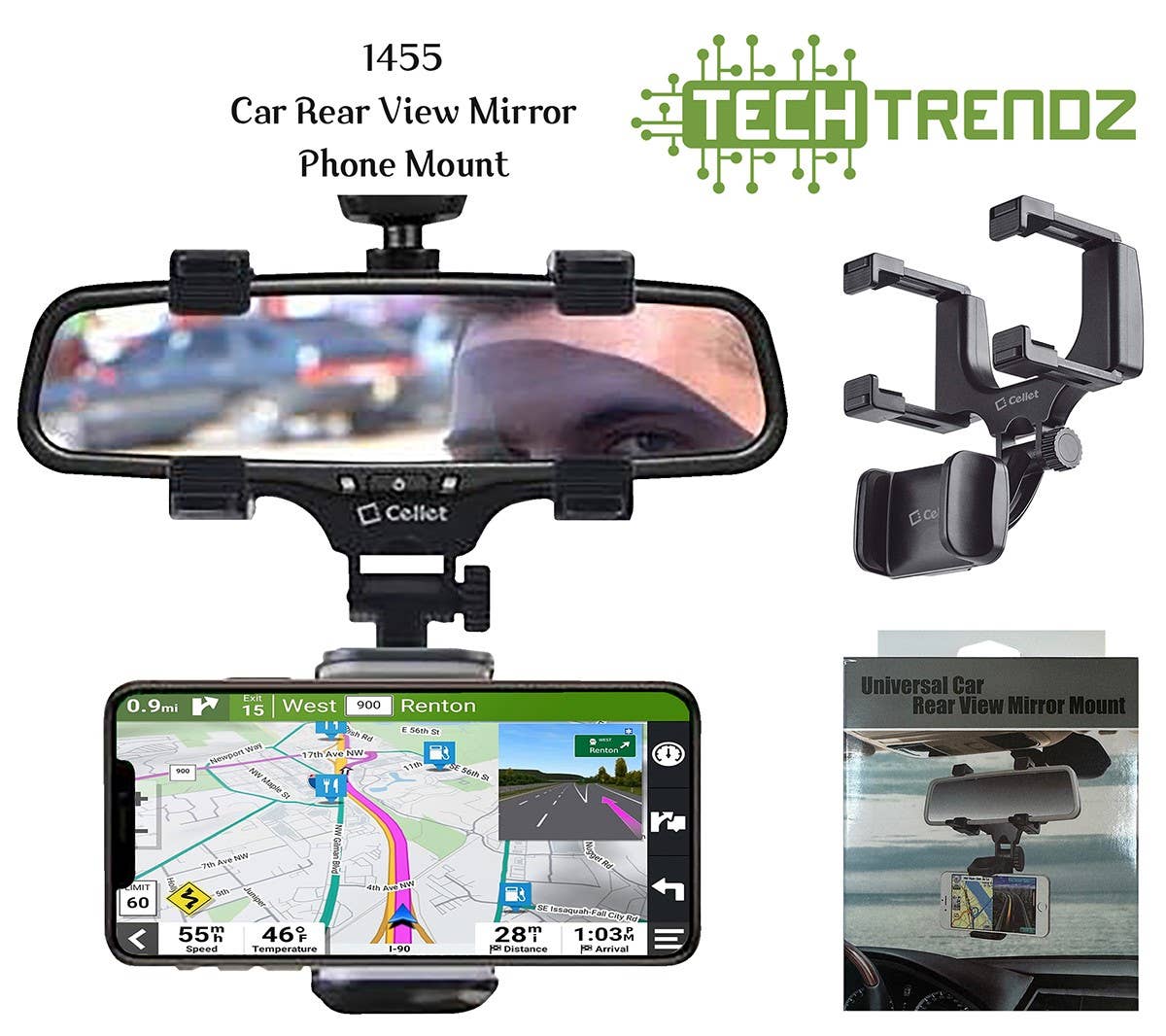 Car Rear View Mirror Phone Mount