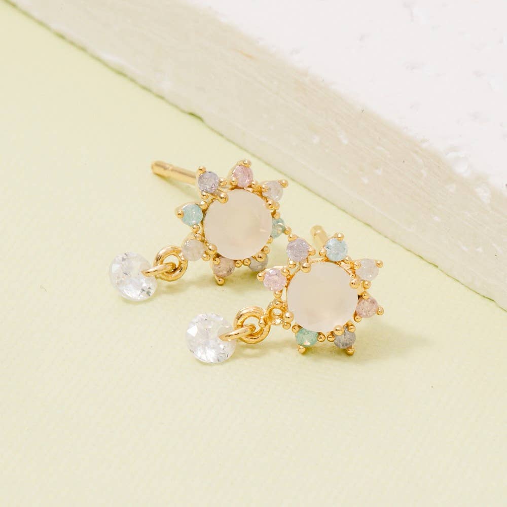 Gold Dipped Cz Circle Flower Earrings