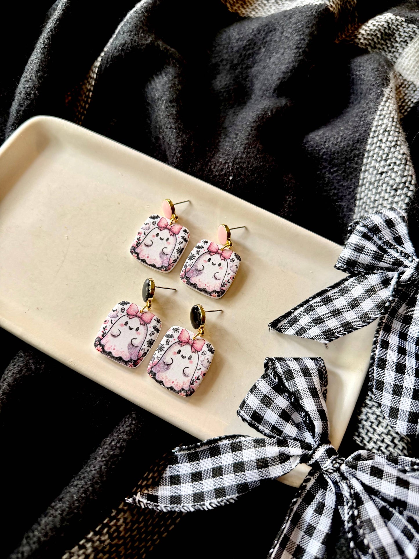Girly Ghost Earrings, Ghost Clay Earrings, Halloween Earring