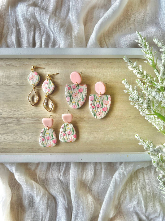 Pastel Tulip Earrings, Tulip Clay Earrings, Tulip Earrings