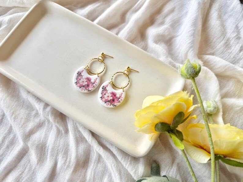 Pink Flower Earrings, Pink Floral Earrings
