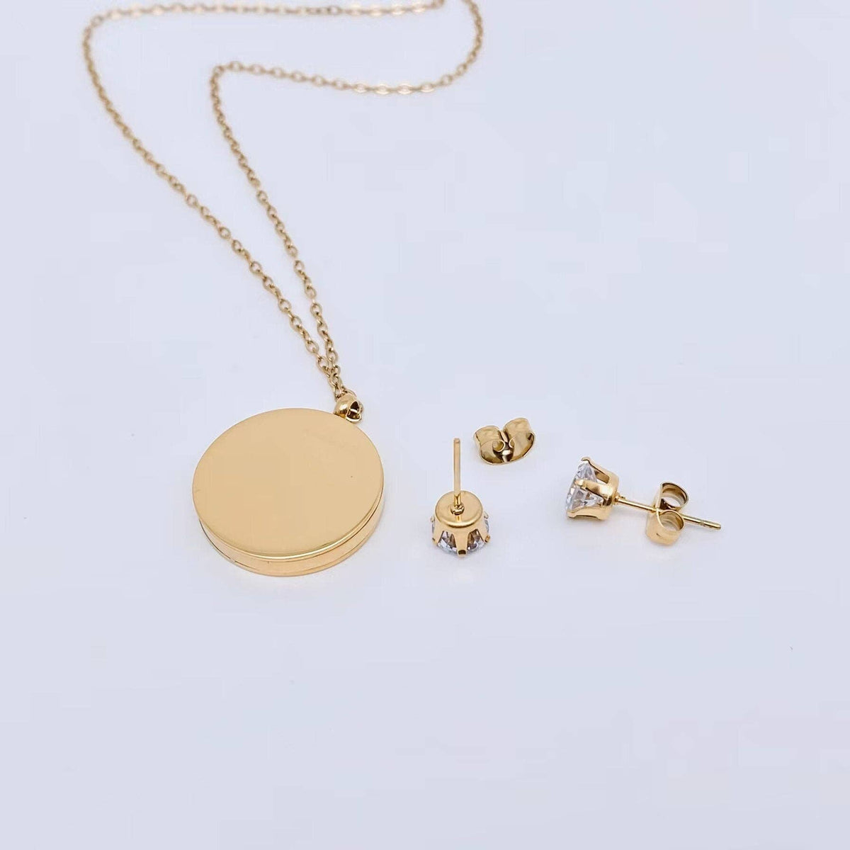 Mama 18K Gold Plated Stainless Steel Necklace and Ear Studs