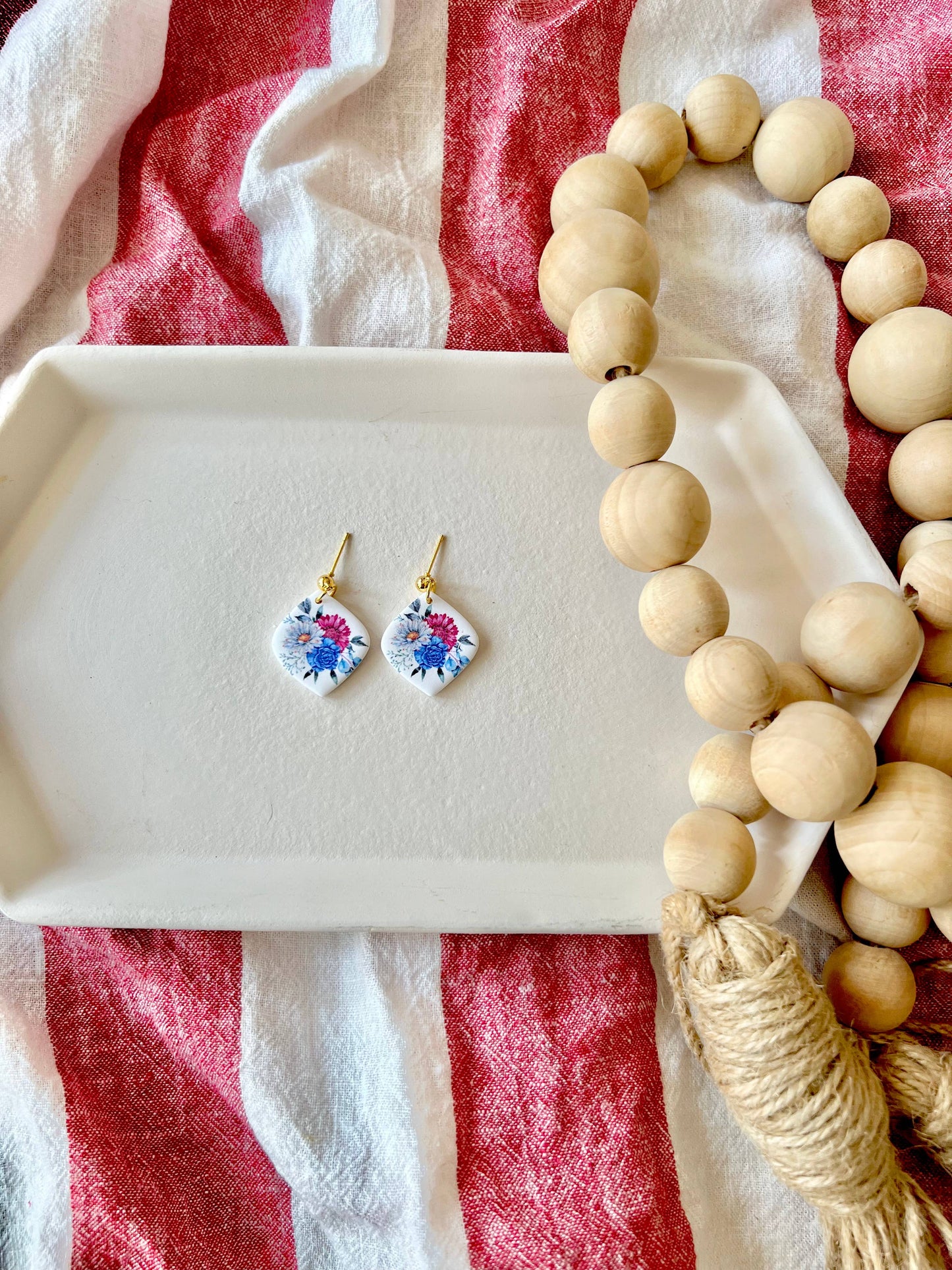Patriotic Floral Earrings, July Flower Earrings
