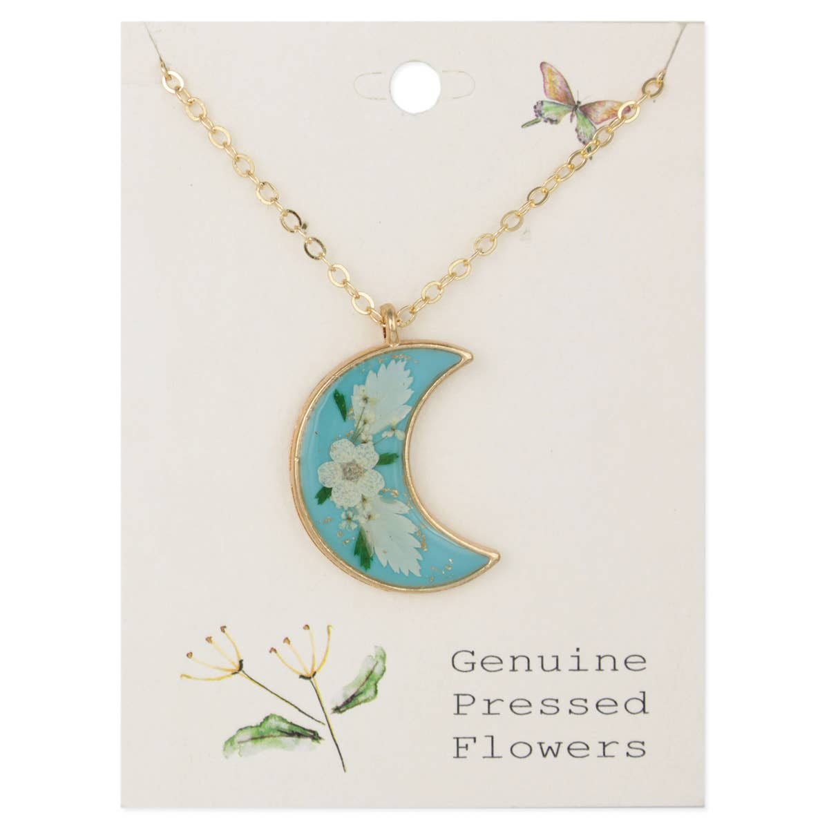 Blue Moon Dried Flower Gold Necklace