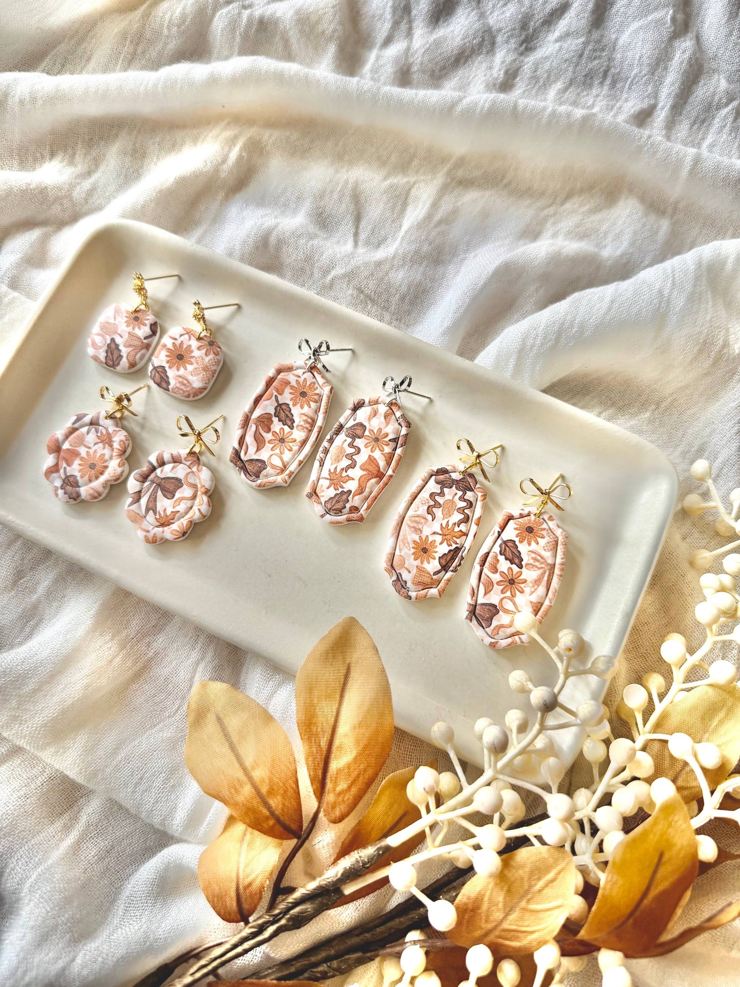 Fall Bow Earrings, Fall Boho Earrings, Neutral Fall Earrings