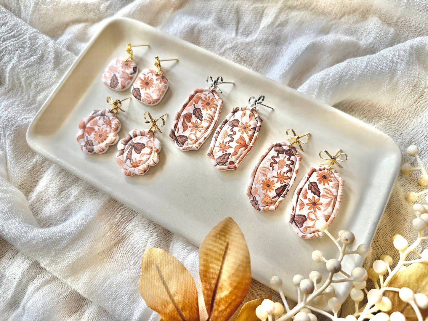 Fall Bow Earrings, Fall Boho Earrings, Neutral Fall Earrings