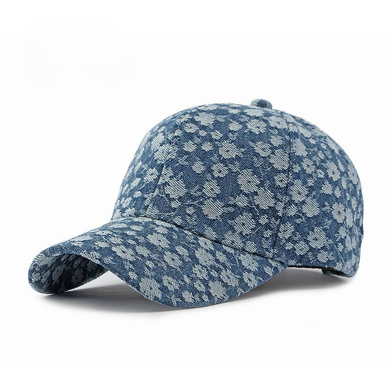 Boho Floral Denim Baseball Cap
