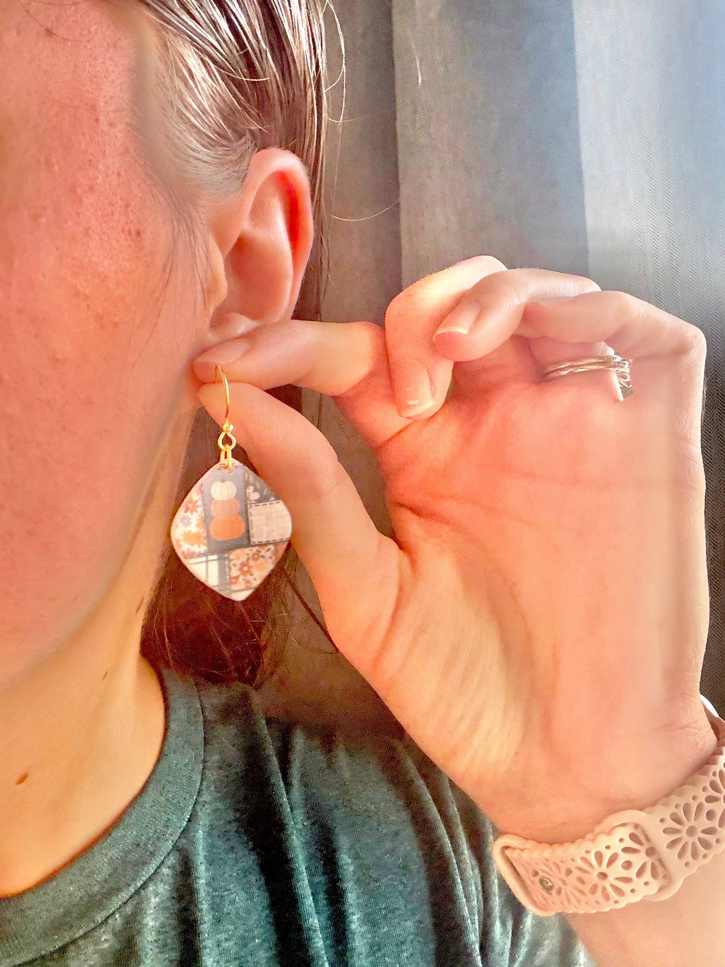 Patchwork Fall Earrings, Pumpkin Earrings, Fall Earrings