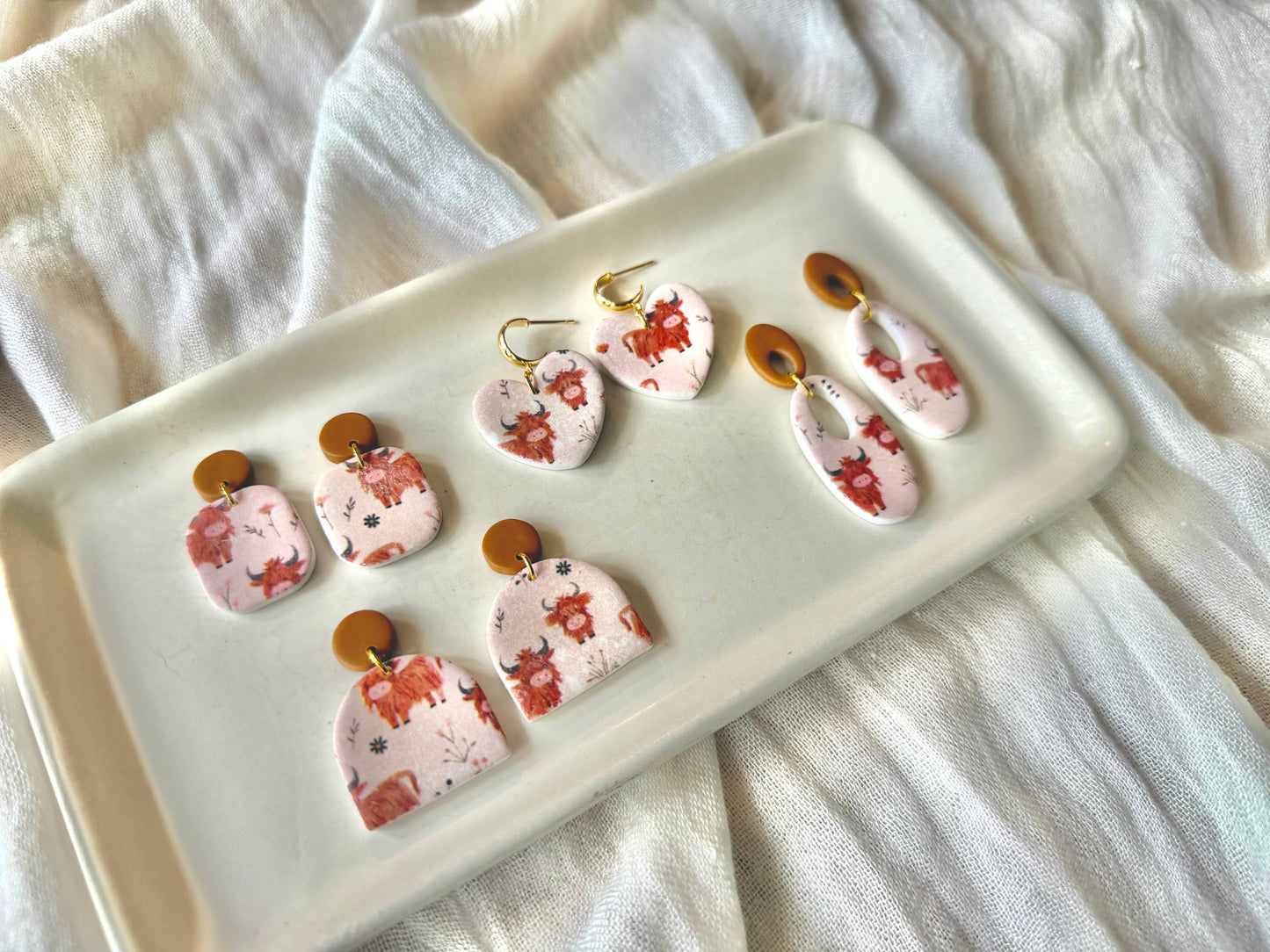 Highland Cow Earrings, Highland Cow Clay Earrings